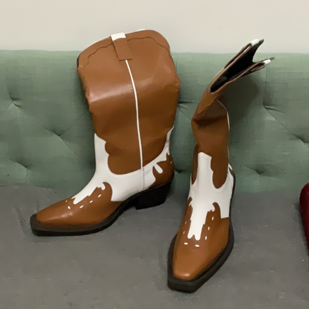 Brown and White Western Boots